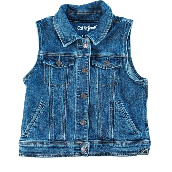 Cat & Jack girls jean jacket vest size L (10-12) blue medium wash - Picture 1 of 8